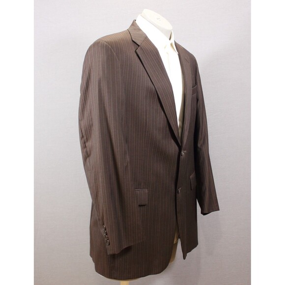 Austin Reed 2 Piece Suit Mens 2 Button Wool Brown Striped 44L Pleated 38" W USA - Picture 4 of 11